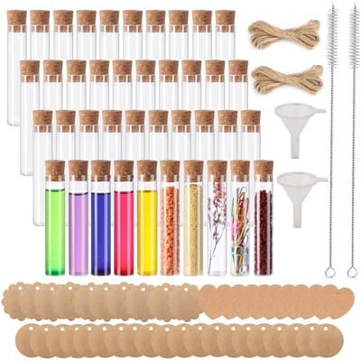 Dailygoods- Reageerbuisjes met Kurk - Decoratieve Plastic Reageerbuisjes - Ideaal voor Creatieve Decoratie - Geschikt voor Experimenten - Set van 6 Stuks - Decoratiebuizen
