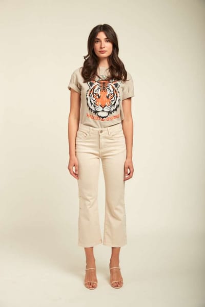 Broek Toxik3 middelhoge taille flared 3/4 met studs