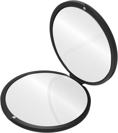 Handspiegel Vergroting - Zakspiegel Make-up - Make-up Controleren - Inklapbaar Metaal - 8.2 cm - Zwart