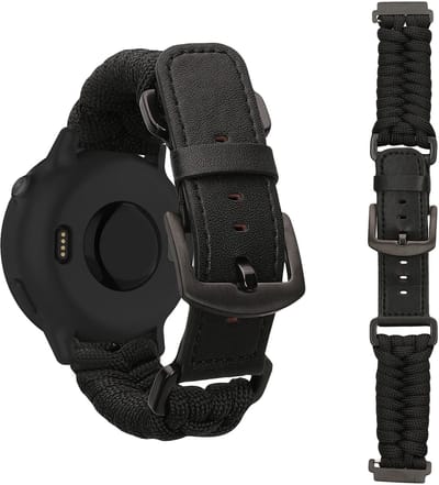 kwmobile Vervangingsarmband gevlochten voor Garmin Vivoactive 6 / Vivoactive 5 / Venu Sq / Amazfit GTS / Bip 3 armband - Fitness tracker sportarmband van PU-leer met horlogesluiting - zwart