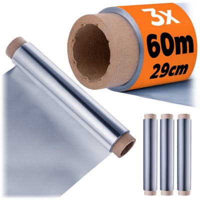 KADAX 3 x aluminiumfolie op rol, 29 cm x 60 m, extra sterke aluminiumfolie voor grillen, bakken, vers houden, invriezen, aluminiumfolie voor grill, keuken, catering, gastronomie