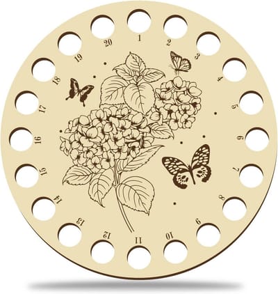 Houten Draad Organizer voor Borduurwerk en Kruissteek - 20 Gaten Draad Spoel Houders met Hortensia Decoratie