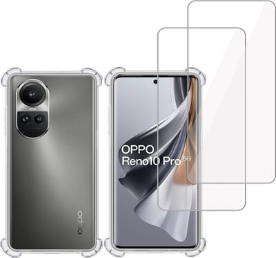 Hoesje + 2x Screenprotector geschikt voor OPPO Reno 10 Pro – Tempered Glass - Extreme Shock Case Transparant