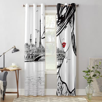Parijs Seine Vrouw Eiffeltoren Rode Lippen Parijs Ramen Gordijnen Woonkamer Slaapkamer Raamdecoraties Huishouden Keuken Gordijnen 135W x 60H(cm) x1 gray