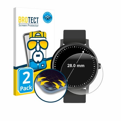 BROTECT - Screenprotector voor Horloges (Rond, ø: 28 mm) - Folie Beschermfolie transparant volledig dekking - 2 Stuks