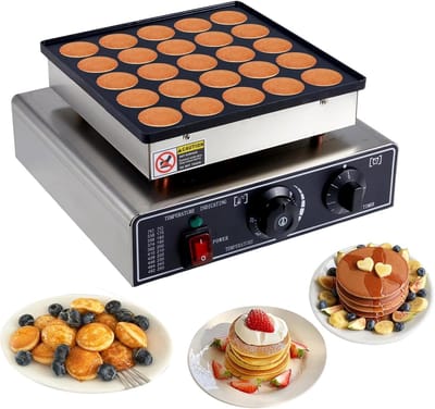 Pannenkoekenmaker - Mini Pannenkoeken Apparaat - Grote Partijen Bakken - 25 Gaten Antiaanbaklaag - 32x31x18 cm - Zilver Zwart