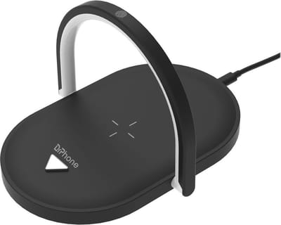 DrPhone LNL1 3-in-1 LED-Nachtlampje met Draadloze Oplader – Aanraakscherm - Dimbaar - Telefoonhouder – Zwart