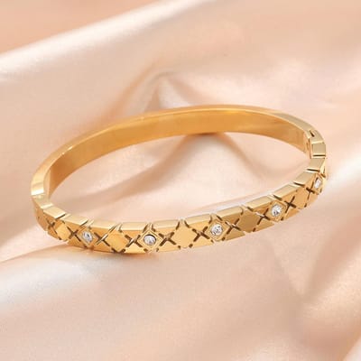 Roestvrij Staal Vierkant Ingelegd Zirkonium Holle Armband Dames Verguld 18k Koppel Vakantiecadeau Armband Feest Dagelijkse Sieraden beige