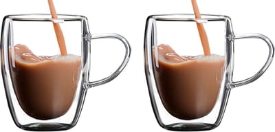 MONOO Dubbelwandige Koffieglazen - 350ml met Oortje - Set van 2 - Cappuccino Glazen - Latte Macchiato Glazen
