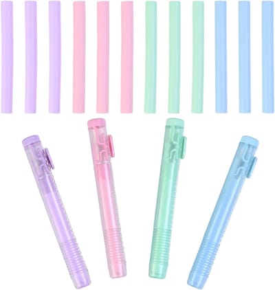 Set van 4 Duurzame Retractable Gum met 12 Vervangbare Gummen voor Kinderen, Studenten en Kunstenaars - Ideaal voor Schrijven en Tekenen