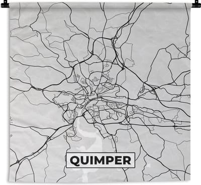 Wandkleed - Wanddoek - Plattegrond - Kaart - Stadskaart - Frankrijk - Quimper - 180x180 cm - Wandtapijt
