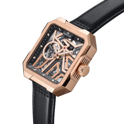 Heritor Automatic Campbell leren band skelethorloge - roségoud/zwart