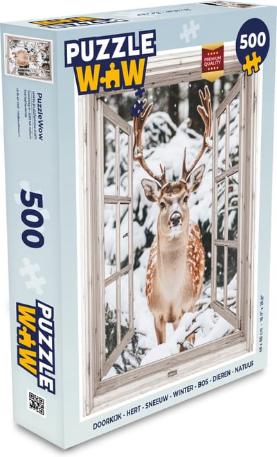 Puzzel Doorkijk - Hert - Sneeuw - Winter - Bos - Dieren - Natuur - Legpuzzel - Puzzel 500 stukjes