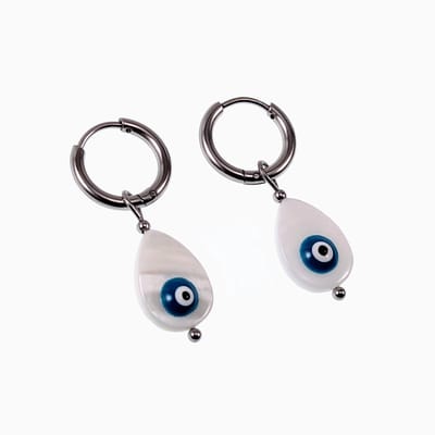Oorringen met Druppelvorm Schelp Hanger - Stalen Zilverkleur - Dames Oorbellen met Turkse Oog