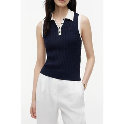 Tommy Hilfiger Fine Cable Sleeve Dark Night Navy Größe: XS | Poloshirts Outlet | Damen | Schwarz