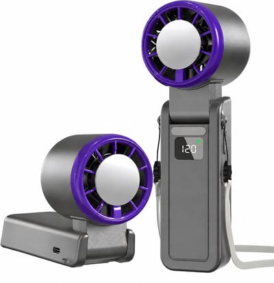 Ventilator -Handventilator - Draagbare turboventilator met verkoelend effect, 120 windniveaus, 3-in-1 hand-, nek- en tafelventilator, oplaadbare miniventilator voor op reis en buitengebruik（grijs）