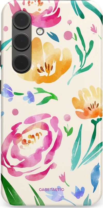 Casetastic hoesje geschikt voor Samsung Galaxy S24 - Dubbellaagse bescherming - Aquarel serenade - Fashion Case - Wit Mintgroen Crème Lichtroze