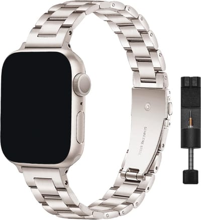 Innerlight® Narrow - Starlight - 38mm/40mm/41mm - Metalen bandje geschikt voor Apple Watch - Schakel Armband RVS - Stainless Steel Watch Band - Roestvrijstaal - Geschikt als Apple Watch bandje voor Series 1/2/3/4/5/6/7/8/9/10 42mm/11 42mm/SE