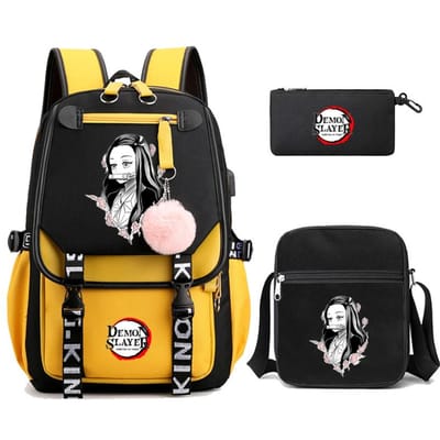 3 stks/set Demon Slayer Kamado Nezuko Rugzakken voor Meisjes Anime Schooltas Tiener Student Canvas Laptop Rugzak Vrouwen Rugzak