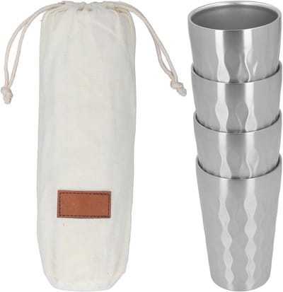 Roestvrijstalen Beker Set van 4 - 350 ml - Dubbelwandig - Onbreekbaar - Kamperen, Reizen, Wandelen