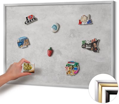Wallfluent - Grijs Magneetbord in Stijlvolle Kleuren - 100 cm x 70 cm - Magneetbord met Zilveren Frame - Betonnen muurtextuur - Magneetbord voor Herinneringen - Magneetbord voor Foto's en Notities - Magnetisch Bord voor Magneten