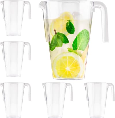 Matana – 6 Plastic Kannen, 1,5L – Doorzichtig – Herbruikbaar & Stevig – Voor Water, Sap, Cocktails & Bier – Voor Verjaardagen & Bruiloften