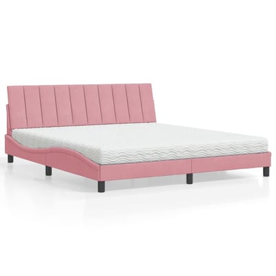 vidaXL - Bed - met - matras - "Hanko" - fluweel - roze - 180x200 - cm