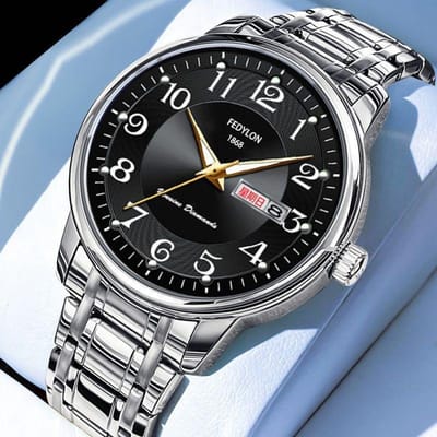 Heren Nieuw Automatisch Mechanisch Horloge Stalen Band Ouderen Lichtgevend Waterdicht Groot Digitaal Quartz Horloge black