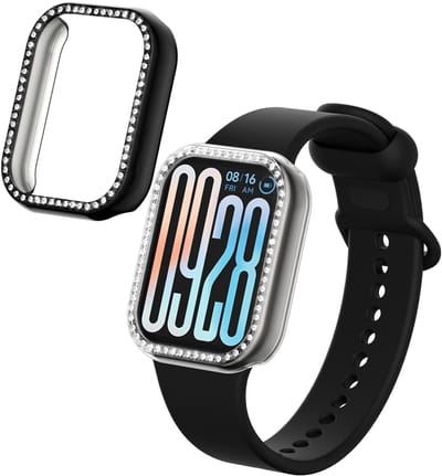 kwmobile 2x kunststof horloge rand bescherming geschikt voor Xiaomi Smart Band 9 Pro Beschermhoes - Glitter beschermhoesje transparant / zwart