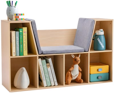 Kinderhoekkast 2-in-1 – Opbergkast met 6 Vakken & Zitbank – Kindermeubel – Donker Khaki