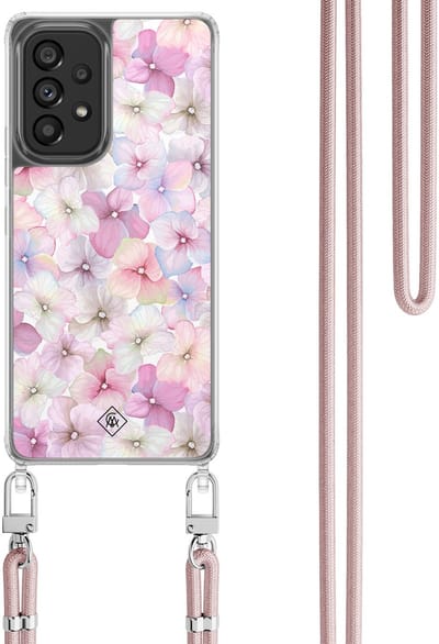 Casimoda® hoesje met koord - Geschikt voor Samsung A53 - Hortensia - Afneembaar koord - TPU/polycarbonaat - Paars