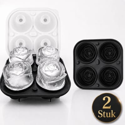 Sercano IJsblokjesvorm Roos – 2 Stuk – Whisky & Cocktails – 4 Roos IJsblokjes – BPA-vrij Siliconen & Stapelbaar – Romantisch Cadeau – Zwart