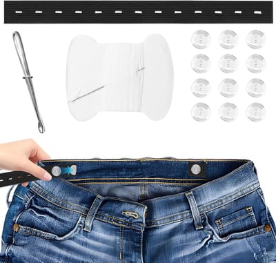 Zwarte Elastische Tailleband met 12 Knopen, Naalden en Draad voor Rok, Materniteitspantalon en Kinder Tailleversteller, Verstelbare Taille Extenders voor Comfort en Pasvorm