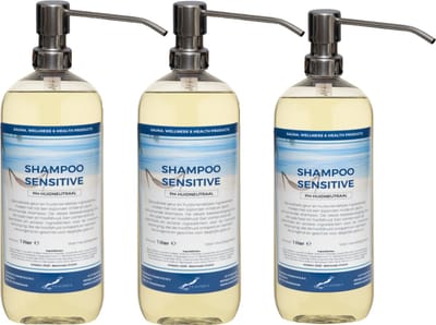 Shampoo Sensitive Care - 1 liter (transparant) - 3 stuks - met zilveren pomp - Voordeelverpakking - Haarverzorging
