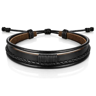 Heren armband Leer Zwart Verstelbaar Touw Multi armband