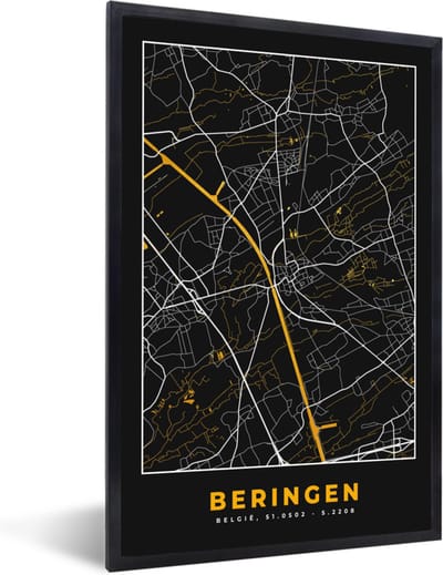 Fotolijst incl. Poster - Beringen - Stadskaart - Plattegrond - Goud - Kaart - 40x60 cm - Posterlijst