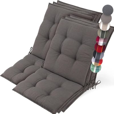 Beautissu Sun-NL – Set van 6 Premium Lage Rugleuning Kussen 100x50 cm - UV-bestendig & 8cm Dik Kussen Tuinstoelkussen Antislip Bevestigingsbanden – Stevige Stof Taupe