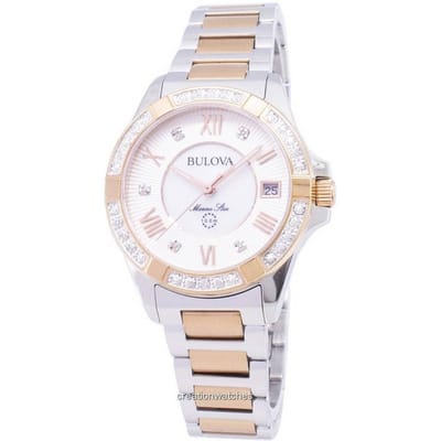 Bulova Marine Star 98R234 Diamant Accent Kwarts Dameshorloge parelmoer kleur