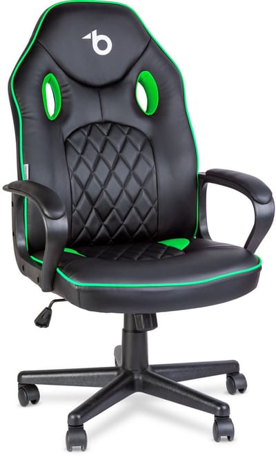 Gaming Bureaustoel Met Armleuningen - Zwart/Groen - Ergonomisch - Gasveer - 110 kg - 71x53 cm Rug - 53x47 cm Zitting - 45-55 cm Hoogte [BMD1116GR]