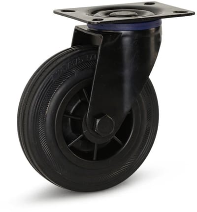 Zwart rubber zwenkwiel met topplaat - 125mm - 150kg