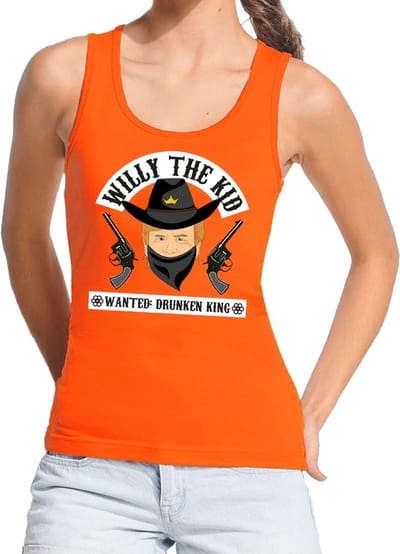 Oranje fun tanktop / mouwloos shirt Willy the Kid voor dames - Koningsdag kleding S