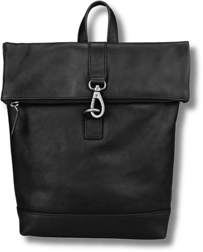 Leren Rugzak – Zwart – Renee – Klepsluiting met Clips – Tabletvak – Trolleyband – Echt Leer – Just Lioné