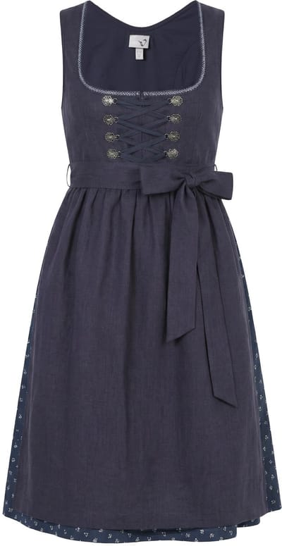 Ulla Popken - Dames - Dirndl van linnenmix bloemen carree hals vetersluiting - Donkerpaars - Maat 48