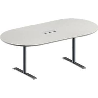 Schäfer Shop Genius Vergadertafel MODENA FLEX, in hoogte verstelbaar, zonder contactdoos, ovale vorm, T-poot ronde buis, B 2000 x D 1000 mm, lichtgrijs