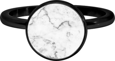Quiges Stapelring Dames - Vulring - RVS Zwart met Witte Natuursteen - Maat 19 - Hoogte 2mm