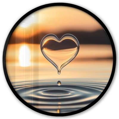 Poster in lijst Rond - Fotolijst 40x40 cm - Posters - Hart - Water - Zonsondergang - Natuur - Zen - Ronde posterlijst zwart - Decoratie - Wanddecoratie woonkamer - Muurdecoratie slaapkamer