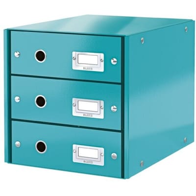 Leitz Wow Click & Store Ladekast Met 3 Laden - 81% Gerecycled Karton - Voor A4 Formaten - Ruimtebesparende Opberger - IJsblauw