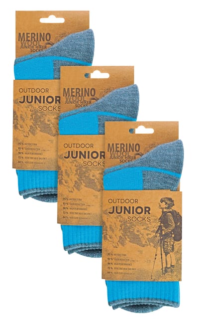 3 Paar Multipack Kinderen Merino Wol Wandelsokken | Lichtgewicht Antiblonder Sokken voor Jongens & Meisjes - Turquoise