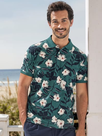LERROS Poloshirt met bloemenprint van 100% katoen , Maat: XXL , Kleur: SOFT TEAL , 100% katoen