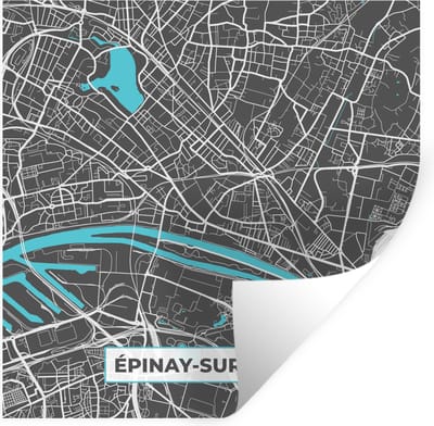 Muurstickers - Sticker Folie - Frankrijk – Épinay-sur-Seine – Stadskaart – Plattegrond – Kaart - 100x100 cm - Plakfolie - Muurstickers Kinderkamer - Zelfklevend Behang XXL - Zelfklevend behangpapier - Stickerfolie